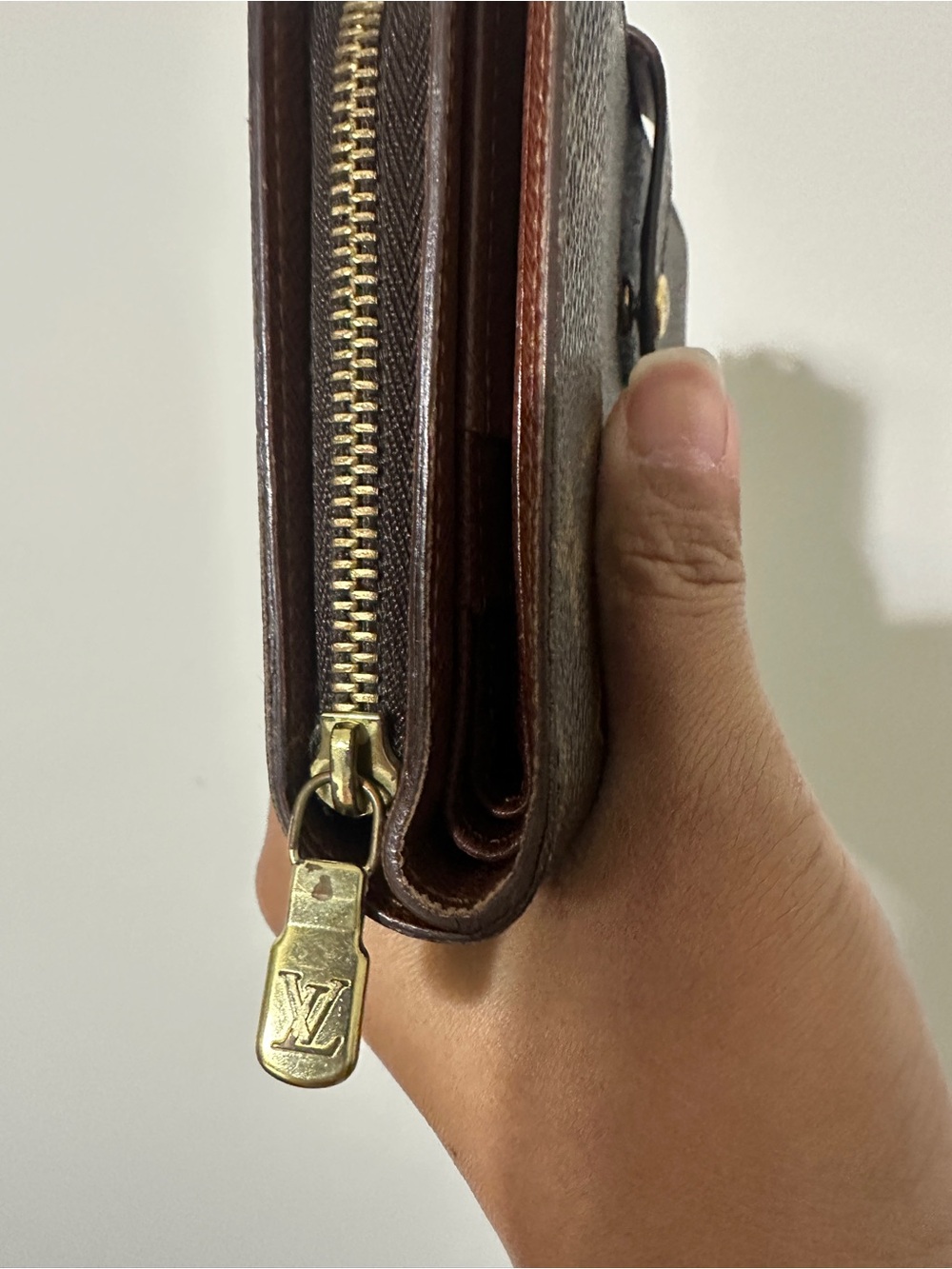 Louis Vuitton Brown Monogram Zip Wallet with Gold Hardware